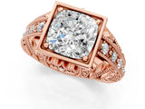 Rose gold Cushion Cut Brilliant Milgrain Filigree Diamond Ring with Square Prong Setting_14