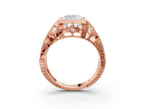 Rose gold Cushion Cut Brilliant Milgrain Filigree Diamond Ring with Square Prong Setting_16