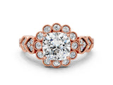 Rose gold Cushion Cut Brilliant Milgrain Pave Heart Band Solitaire Ring_3