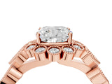 Rose gold Cushion Cut Brilliant Milgrain Pave Heart Band Solitaire Ring_7