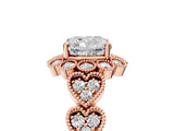 Rose gold Cushion Cut Brilliant Milgrain Pave Heart Band Solitaire Ring_8