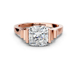 Rose gold Cushion Cut Brilliant Solitaire Diamond Ring with Channel Set Band and Bar Prong Setting_26