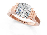 Rose gold Cushion Cut Brilliant Solitaire Diamond Ring with Channel Set Band and Bar Prong Setting_27