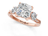 Rose gold Cushion Cut Brilliant Three-Stone Diamond Ring with Pavé Band and Four-Prong Setting_4