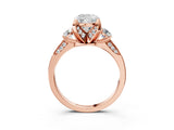 Rose gold Cushion Cut Brilliant Three-Stone Diamond Ring with Pavé Band and Four-Prong Setting_6