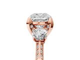 Rose gold Cushion Cut Brilliant Three-Stone Diamond Ring with Pavé Band and Four-Prong Setting_8