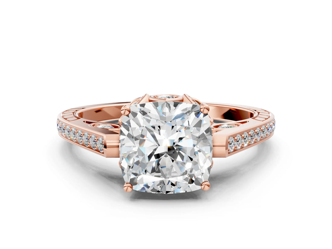 Rose gold Cushion Cut Cathedral Pave Diamond Engagement Ring with Six-Prong Setting_32