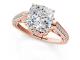 Rose gold Cushion Cut Cathedral Pave Diamond Engagement Ring with Six-Prong Setting_33