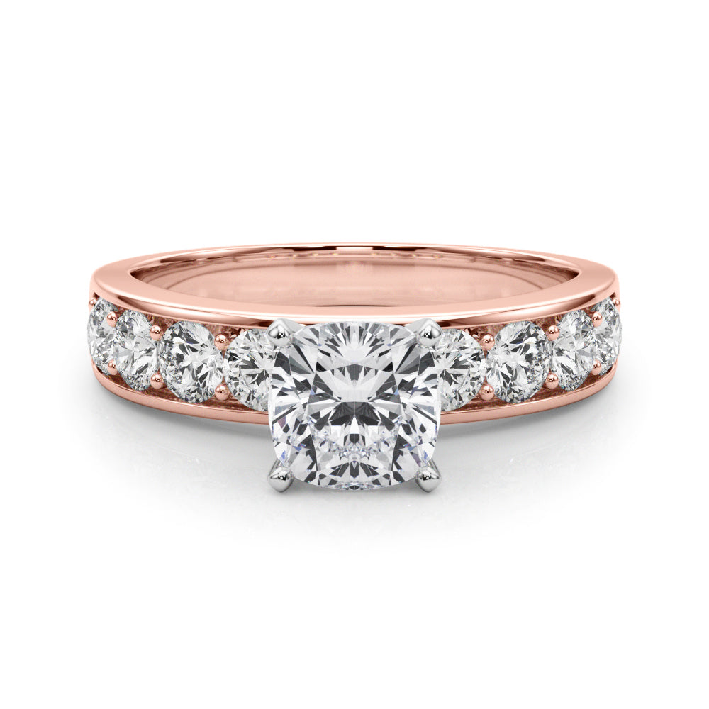 Rose gold Cushion Cut Channel Set Diamond Engagement Ring with Four-Prong Setting 1