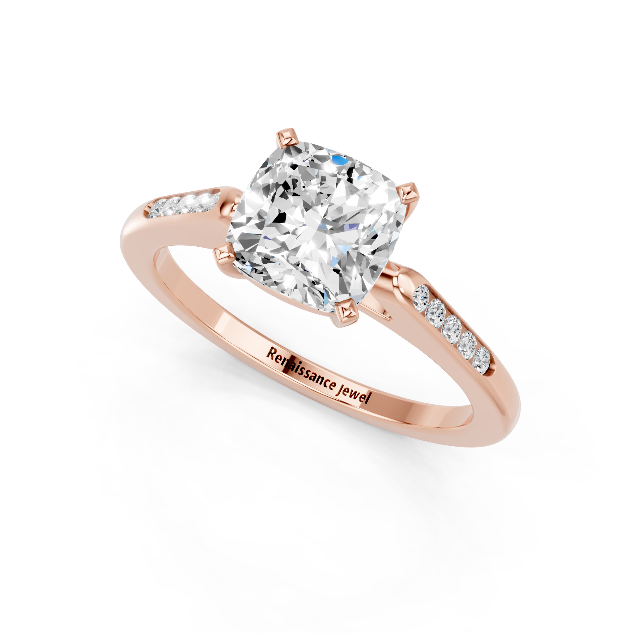 Rose gold Cushion Cut Channel Set Solitaire Engagement Ring with Four-Prong Setting_74