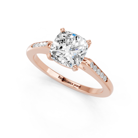 Rose gold Cushion Cut Channel Set Solitaire Engagement Ring with Four-Prong Setting_74