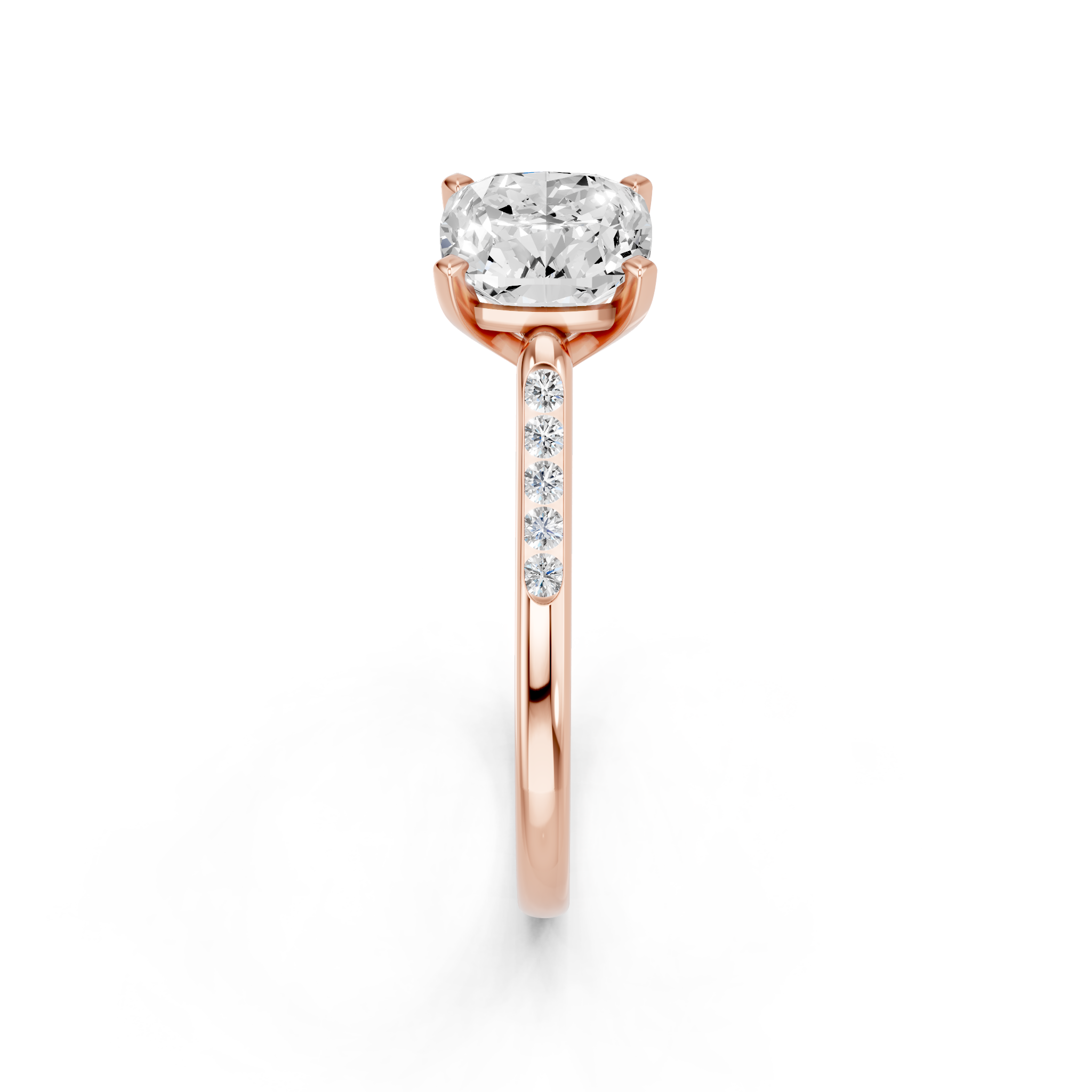 Rose gold Cushion Cut Channel Set Solitaire Engagement Ring with Four-Prong Setting_75