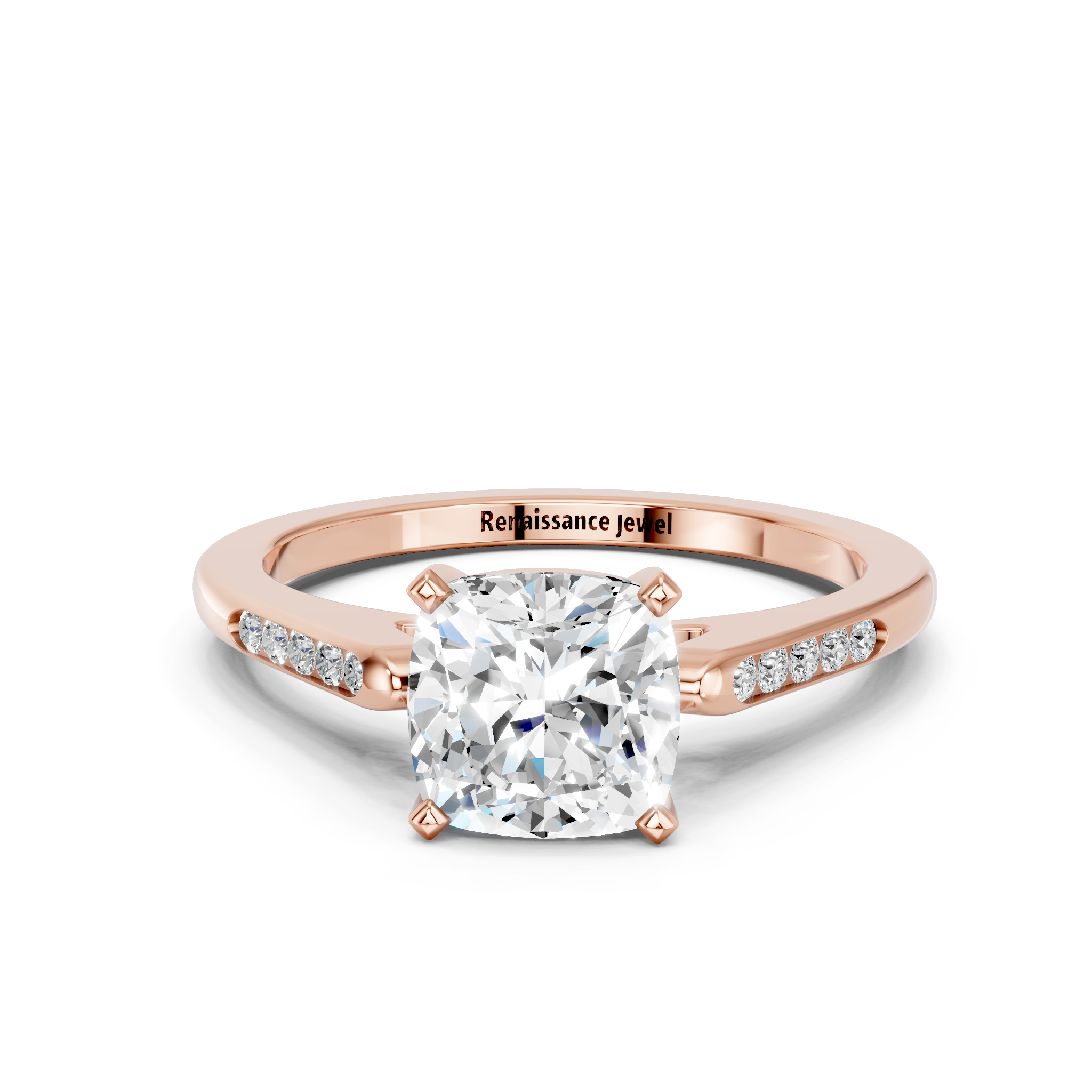Rose gold Cushion Cut Channel Set Solitaire Engagement Ring with Four-Prong Setting_82