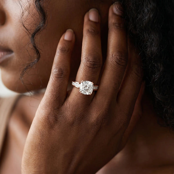 Rose gold Cushion Cut Channel Set Solitaire Engagement Ring with Prong Setting