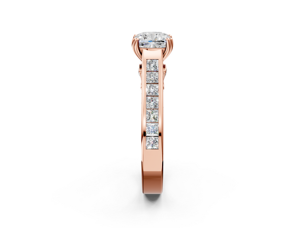 Rose gold Cushion Cut Channel Set Solitaire Engagement Ring with Prong Setting