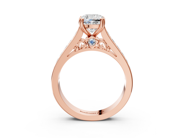 Rose gold Cushion Cut Channel Set Solitaire Engagement Ring with Prong Setting