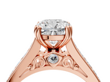 Rose gold Cushion Cut Channel Set Solitaire Engagement Ring with Prong Setting_35