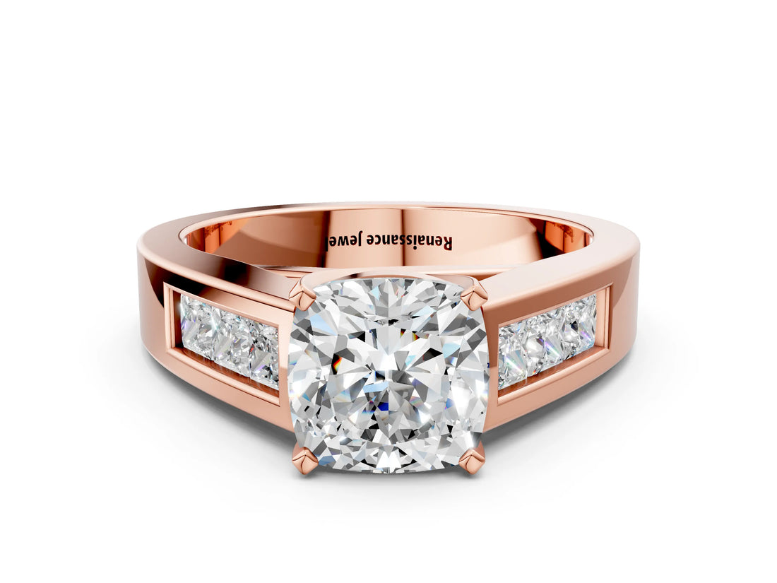 Rose gold Cushion Cut Channel Set Solitaire Ring with Four-Prong Setting_6