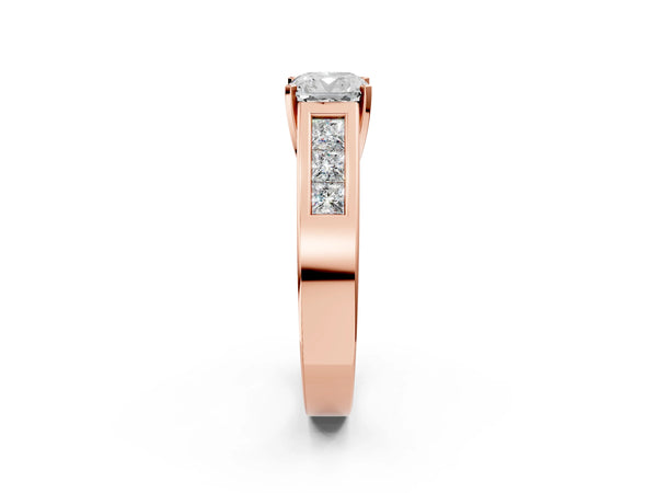 Rose Gold Cushion Cut Engagement Ring Setting with Channel-Set Princess Cut Side Accents