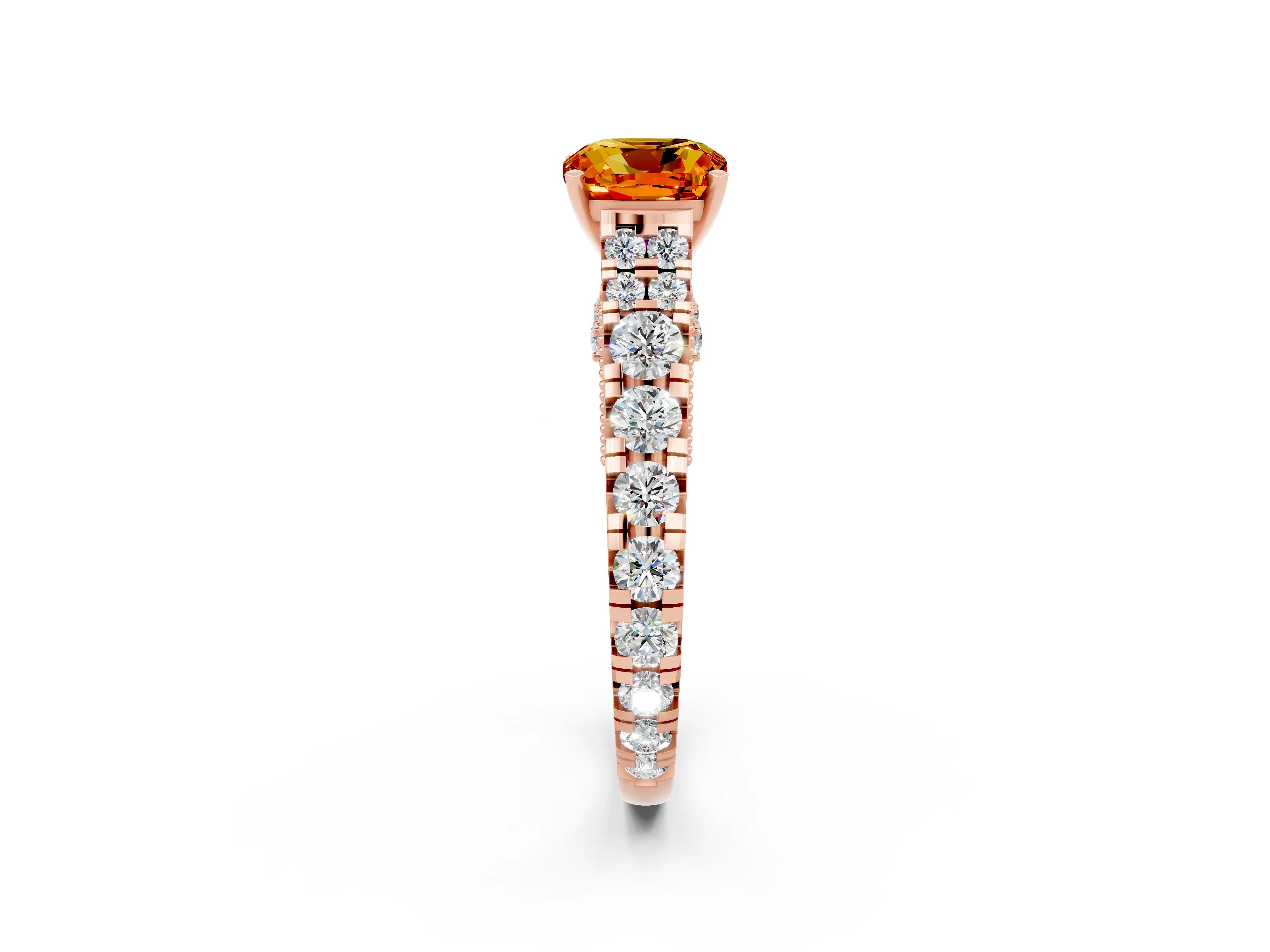 Rose gold Cushion Cut Citrine Classic Solitaire Ring with Pavé Band and Four-Prong Setting_2