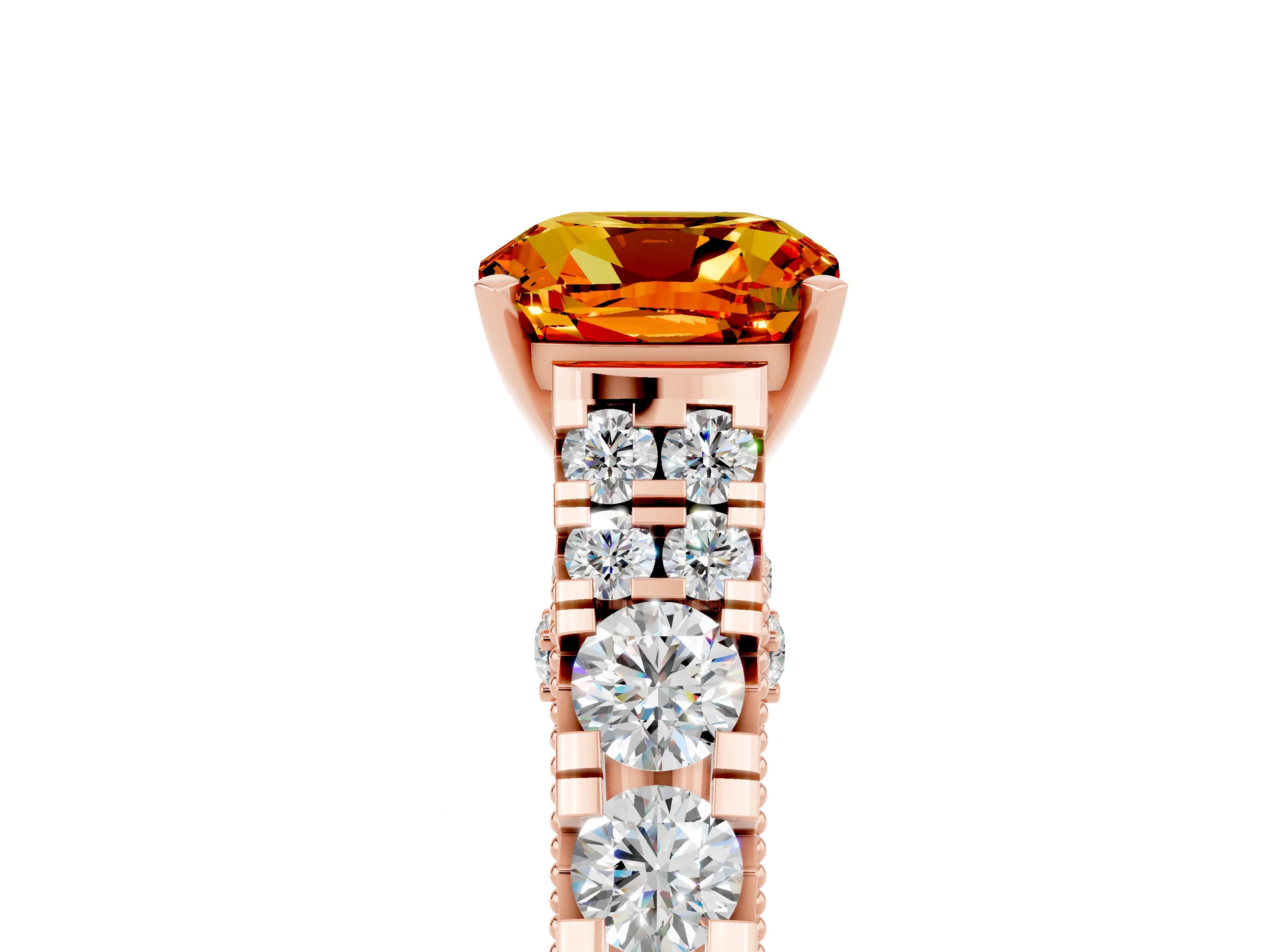 Rose gold Cushion Cut Citrine Classic Solitaire Ring with Pavé Band and Four-Prong Setting_5