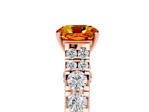 Rose gold Cushion Cut Citrine Classic Solitaire Ring with Pavé Band and Four-Prong Setting_5