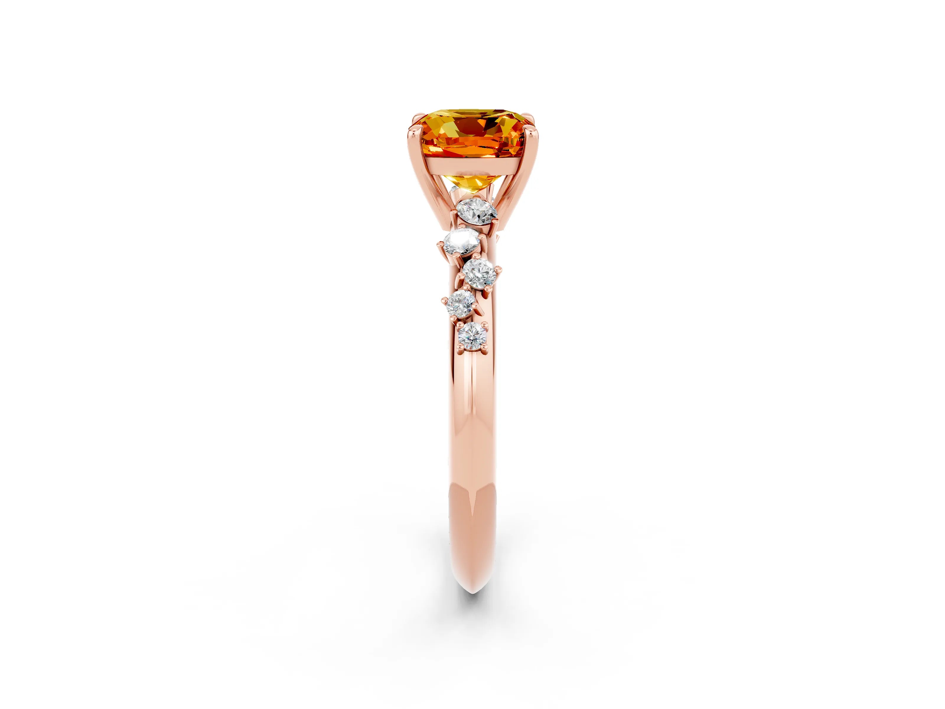 Rose gold Cushion Cut Citrine Cluster Side Stone Solitaire Ring with Prong Setting_26