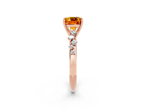 Rose gold Cushion Cut Citrine Cluster Side Stone Solitaire Ring with Prong Setting_26