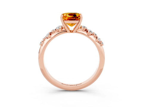 Rose gold Cushion Cut Citrine Cluster Side Stone Solitaire Ring with Prong Setting_27