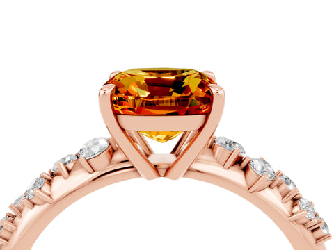 Rose gold Cushion Cut Citrine Cluster Side Stone Solitaire Ring with Prong Setting_28