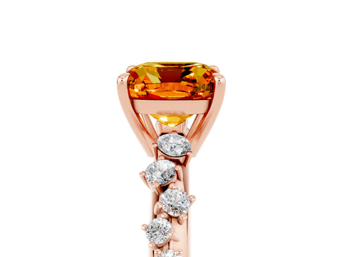 Rose gold Cushion Cut Citrine Cluster Side Stone Solitaire Ring with Prong Setting_29