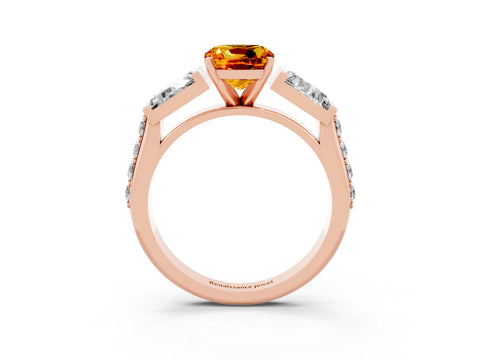 Rose gold Cushion Cut Citrine Engagement Ring with Baguette Side Stones and Channel Set Band_3