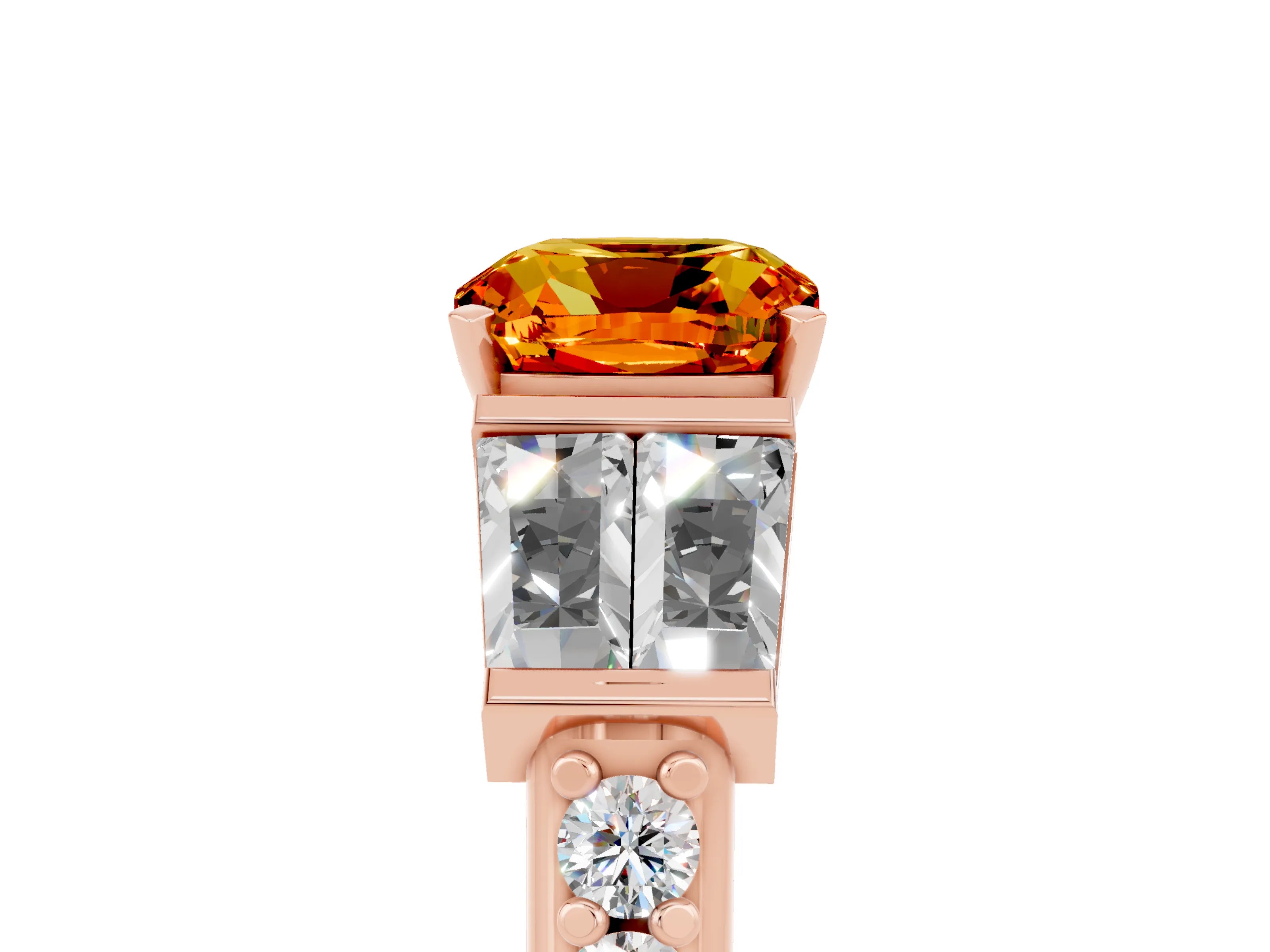 Rose gold Cushion Cut Citrine Engagement Ring with Baguette Side Stones and Channel Set Band_5