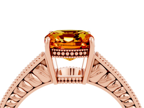 Rose gold Cushion Cut Citrine Engagement Ring with Milgrain Channel Set Band and Prong Setting_4