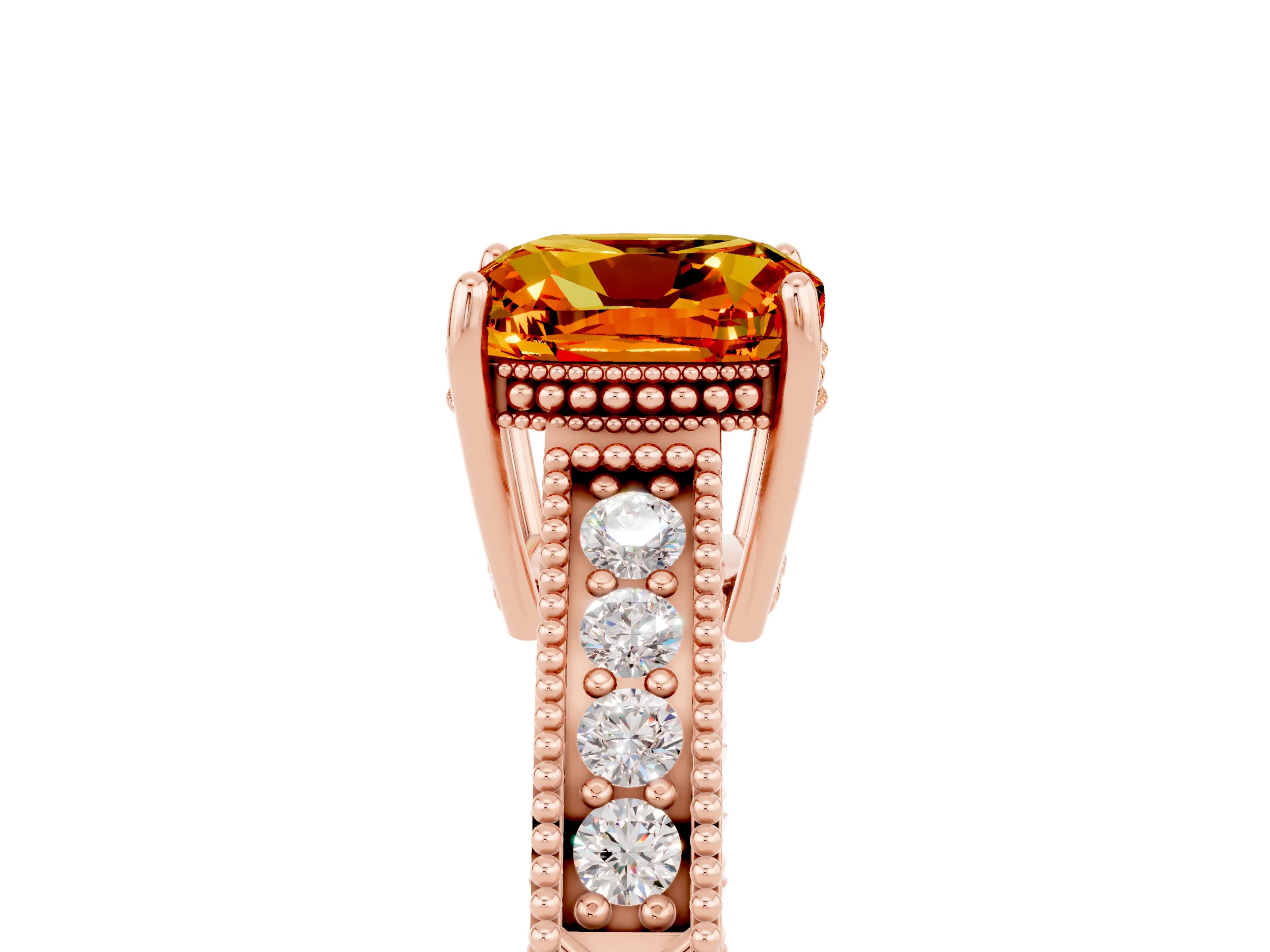 Rose gold Cushion Cut Citrine Engagement Ring with Milgrain Channel Set Band and Prong Setting_5