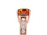 Rose gold Cushion Cut Citrine Engagement Ring with Milgrain Channel Set Band and Prong Setting_5