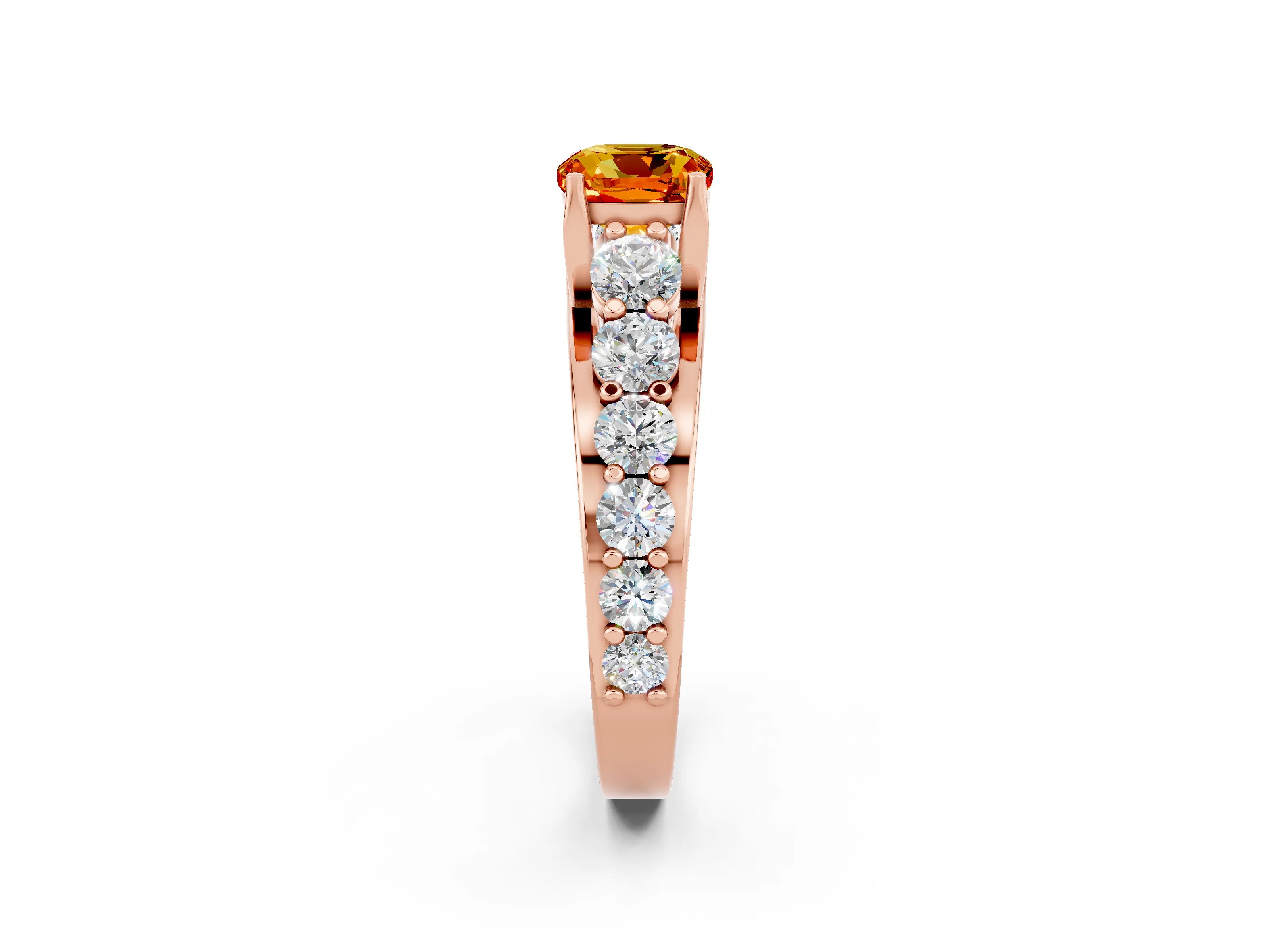 Rose gold Cushion Cut Citrine Engagement Ring with Pavé Band and Four-Prong Setting_2