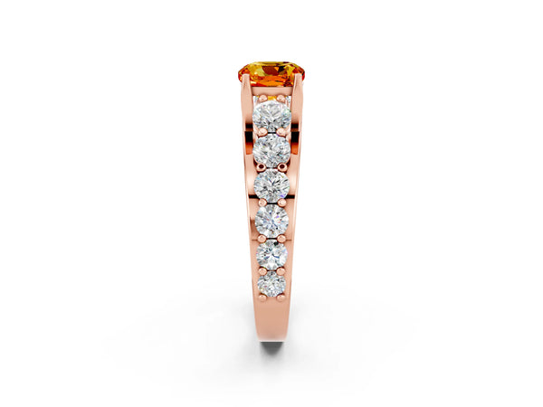 Rose gold Cushion Cut Citrine Engagement Ring with Pavé Band and Four-Prong Setting
