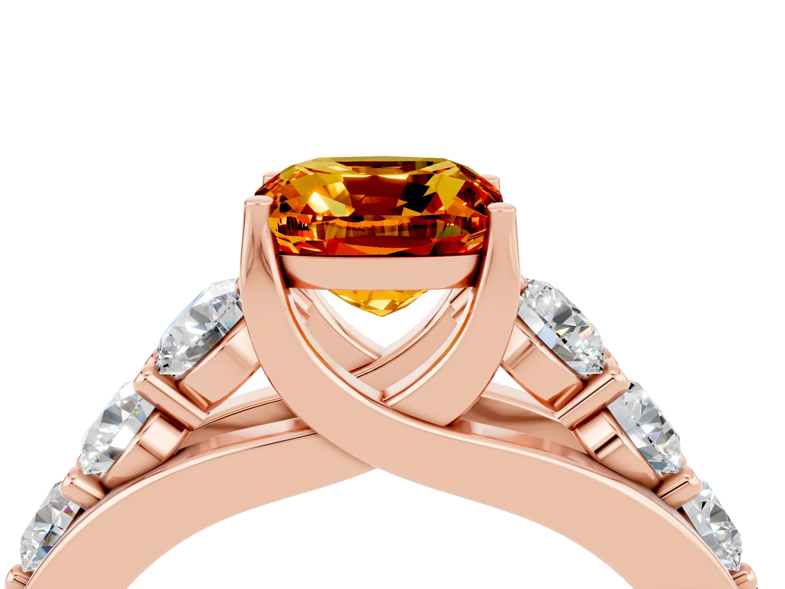 Rose gold Cushion Cut Citrine Engagement Ring with Pavé Band and Four-Prong Setting_4