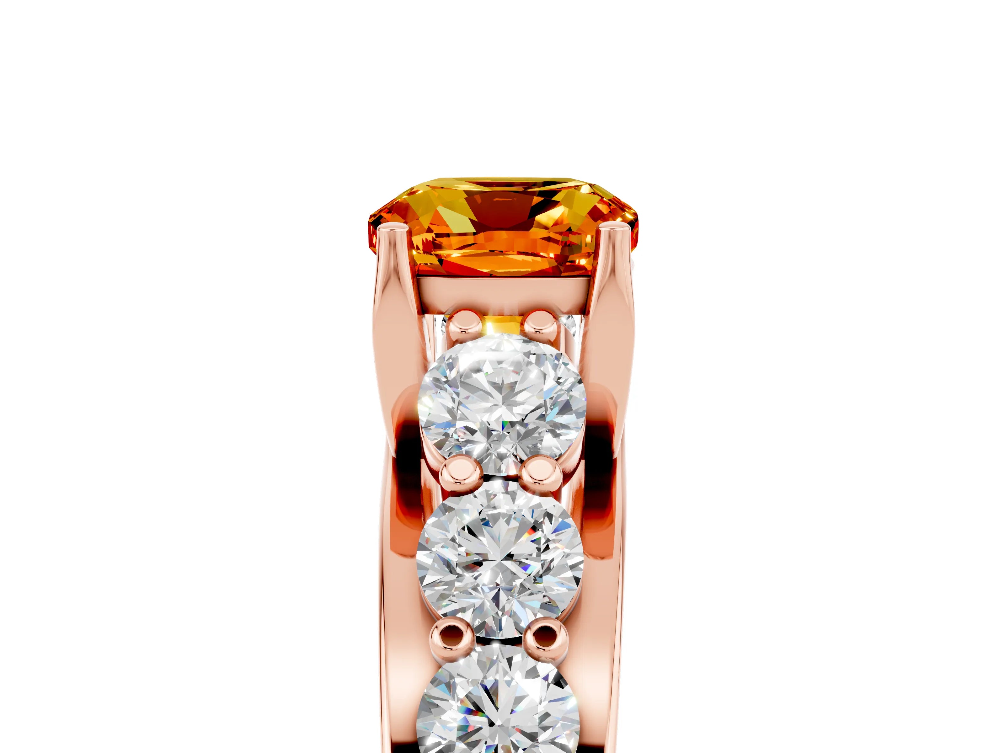 Rose gold Cushion Cut Citrine Engagement Ring with Pavé Band and Four-Prong Setting_5