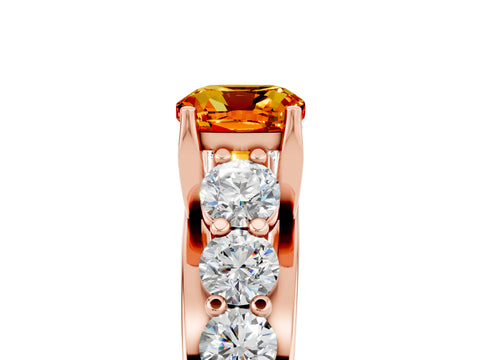 Rose gold Cushion Cut Citrine Engagement Ring with Pavé Band and Four-Prong Setting_5