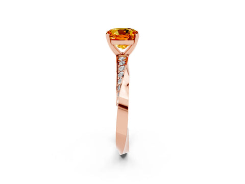 Rose gold Cushion Cut Citrine Engagement Ring with Side Stone Accents and Four-Prong Setting_29