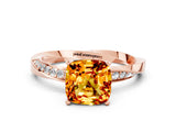 Rose gold Cushion Cut Citrine Engagement Ring with Side Stone Accents and Four-Prong Setting_84