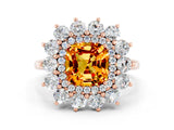 Rose gold Cushion Cut Citrine Floral Double Halo Engagement Ring with Prong Setting_72