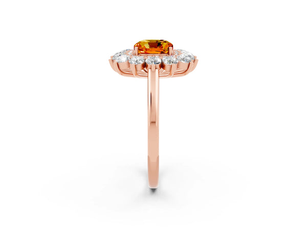 Rose gold Cushion Cut Citrine Floral Double Halo Engagement Ring with Prong Setting
