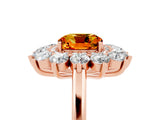 Rose gold Cushion Cut Citrine Floral Double Halo Engagement Ring with Prong Setting_77