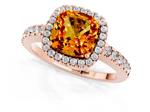 Rose gold Cushion Cut Citrine Halo Engagement Ring with Pavé Band and Prong Setting_13