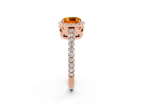 Rose gold Cushion Cut Citrine Halo Engagement Ring with Pavé Band and Prong Setting_14