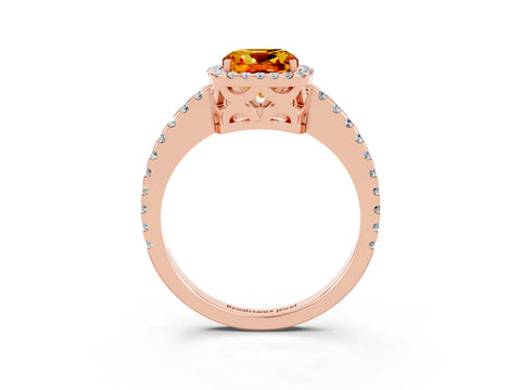 Rose gold Cushion Cut Citrine Halo Engagement Ring with Pavé Band and Prong Setting_15