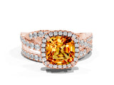 Rose gold Cushion Cut Citrine Halo Ring with Round Split Shank and Prong Setting_48